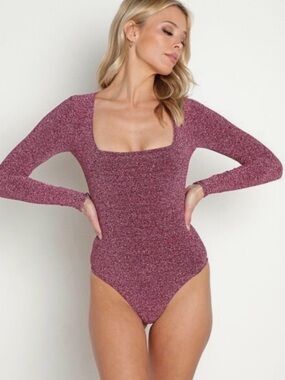 Show me your MuMu Unreal pink shimmer bodysuit Sz xs-small